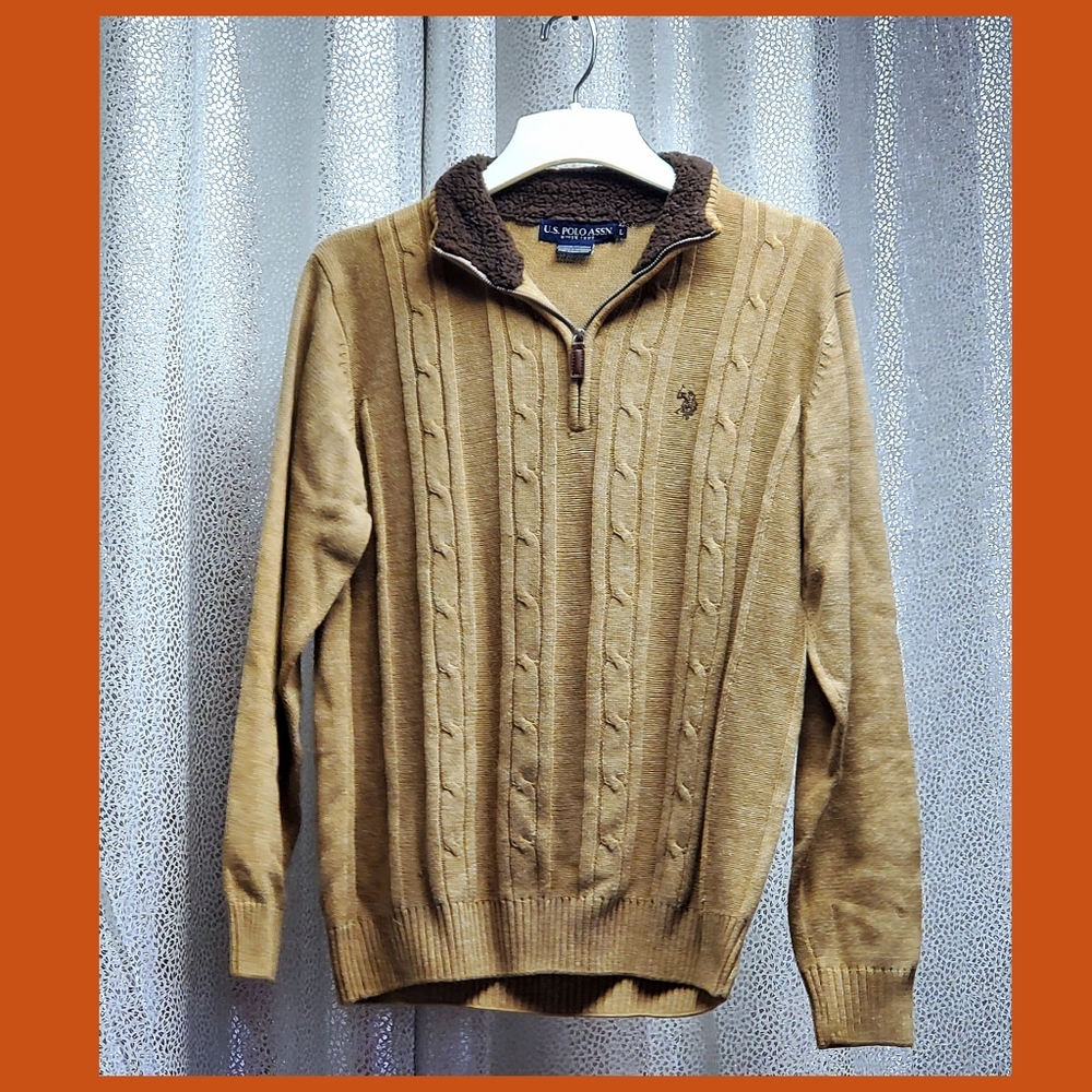 U.S. Polo Assn. Men's Solid Cable 1/4 Zip Sweater